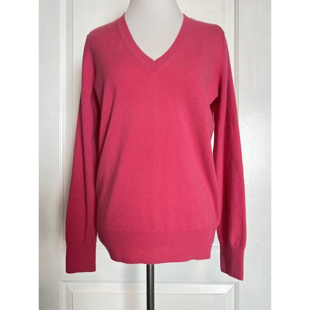 FROM FUTURE Bright Pink V-Neck 100% Cashmere Pullover Sweater Designer M $225